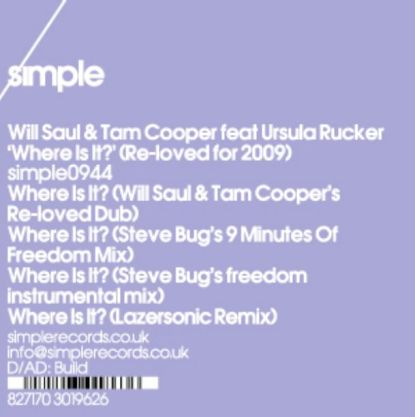 image cover: Will Saul And Tam Cooper Featuring Ursula Rucker - Where Is It (Re-Loved For 09) [SIMPLE0944]