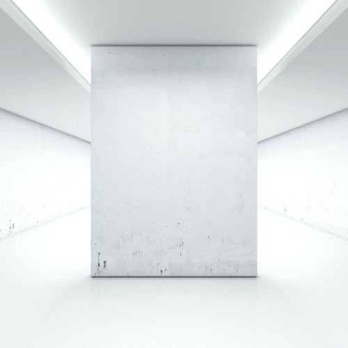 Large hall with white wall isolated on a white background. 3d render