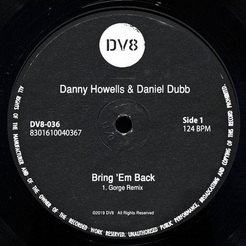 image cover: Danny Howells, Daniel Dubb - Bring 'Em Back (Gorge Remix) / DV8036