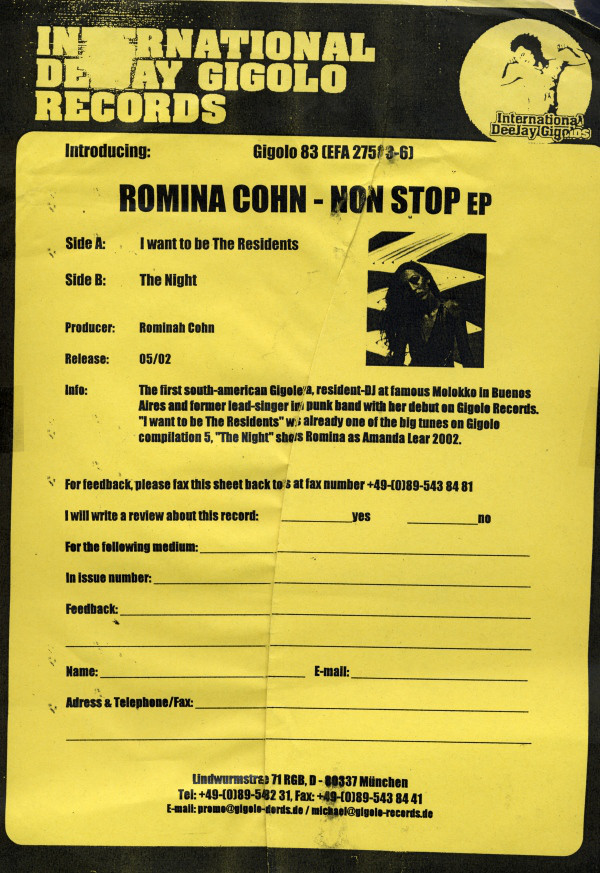 image cover: Romina Cohn - Non Stop EP / Gigolo 83