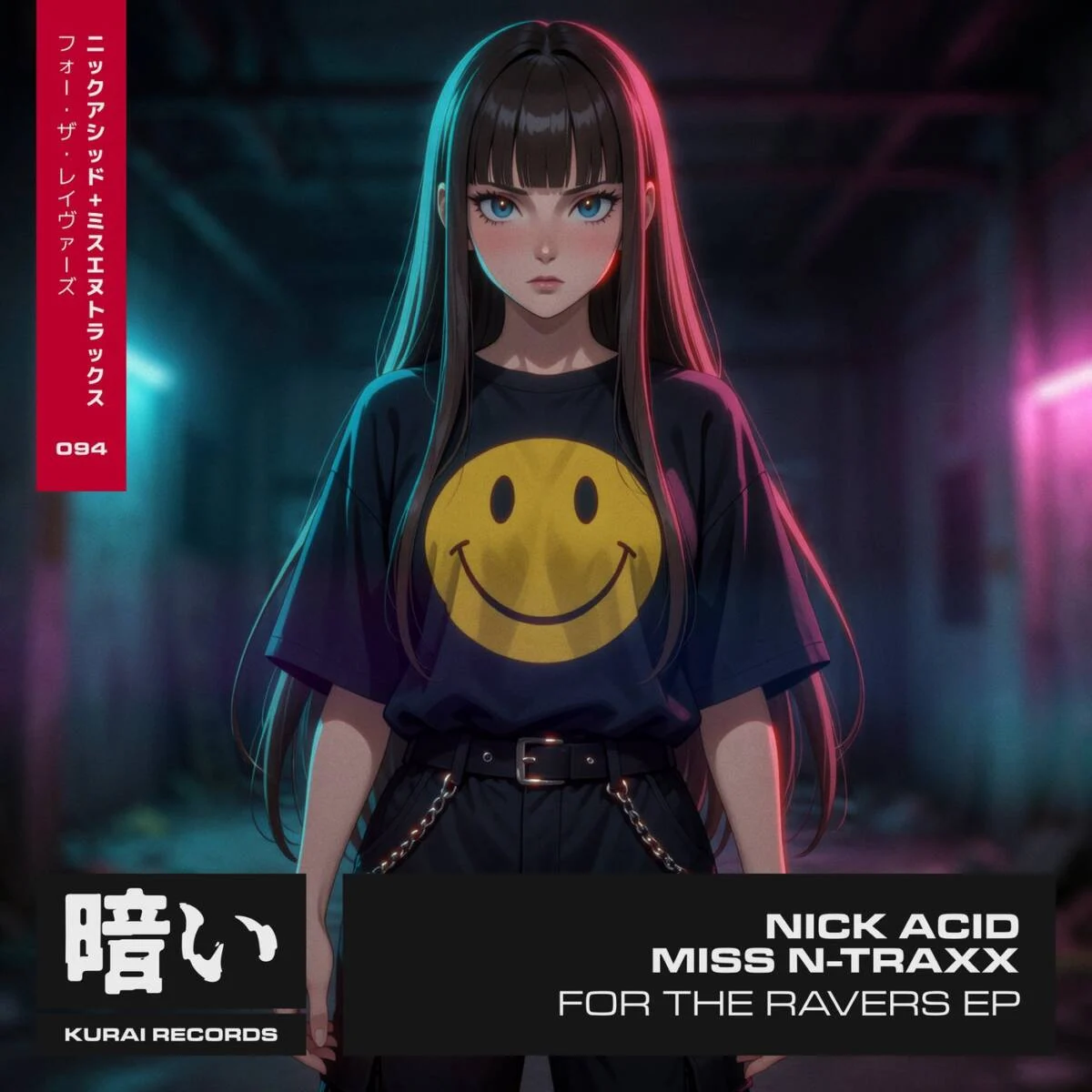 Cover Image: Miss N-Traxx, Nick Acid - For The Ravers EP on Kurai Records